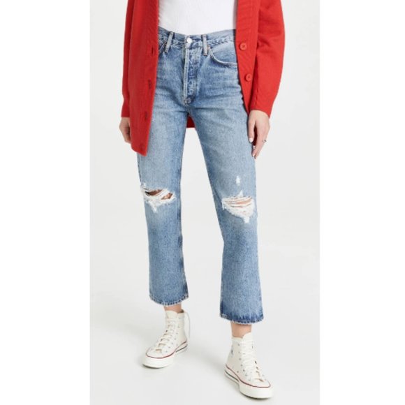 AGOLDE Lana Crop Mid Rise Vintage Straight Jeans Cornerstone Cut Off - Picture 2 of 9